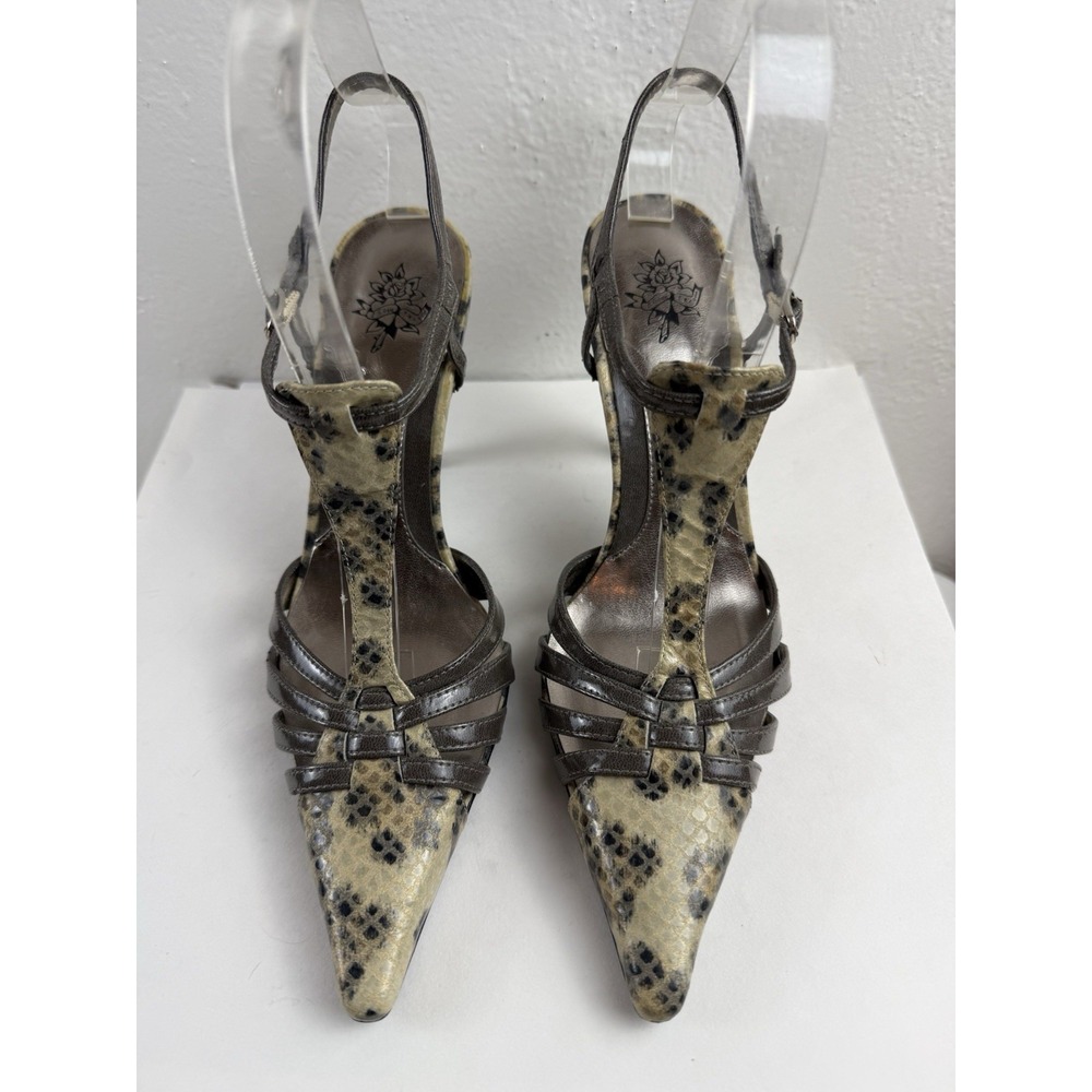J Renee Kristeen Vintage 90s Y2K Snakeskin Leather Pointed Toe T Strap Heels 7M
